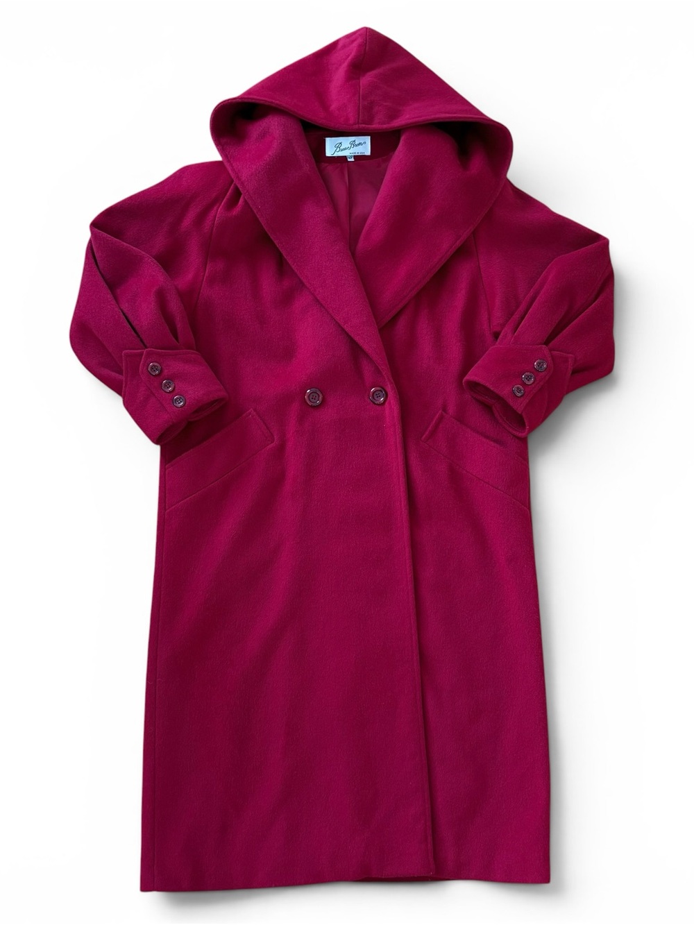 Vintage Red Wool Coat with Hood Made in USA